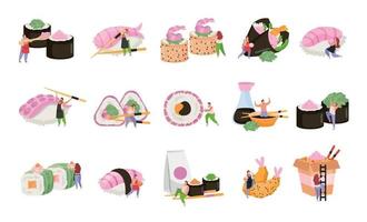 sushi platte kleur icon set vector