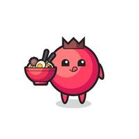 schattig cranberry-personage dat noedels eet vector