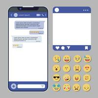 vlak ontwerp vector smartphone babbelen emoticon smiley verzameling reeks