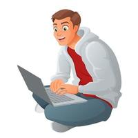 jonge man met laptop zittend op de vloer vectorillustratie vector