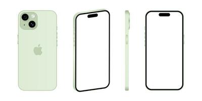 iphone 15 model. groen kleur. voorkant visie, kant visie en terug visie. vector model. vector illustratie