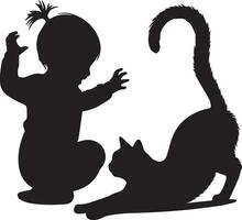 kind Speel met kat vector silhouet illustratie zwart kleur