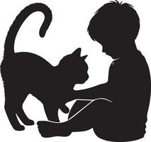 kind Speel met kat vector silhouet illustratie zwart kleur