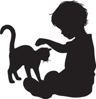 kind spelen met kat vector silhouet illustratie zwart kleur 9