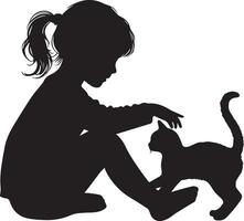 kind spelen met kat vector silhouet illustratie zwart kleur 7