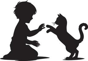 kind spelen met kat vector silhouet illustratie 8