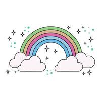 vector pastel regenboog met wolken en sterren