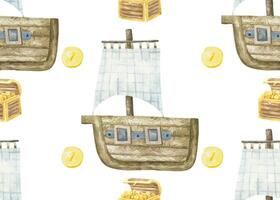 naadloos patroon met oud schip.water vervoer. zee en Oceanië eindeloos ontwerp voor kleding stof, textiel, kinderkamer, t-shirts, kleren vector