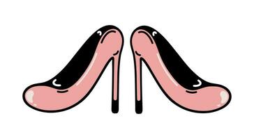 roze hoog hakken vector icoon. een paar- van mooi aantrekkingskracht schoenen geïsoleerd Aan wit. mode elegant schoenen. helder medeplichtig voor meisjes, Dames. hand- getrokken tekening. vlak tekenfilm clip art voor affiches, afdrukken