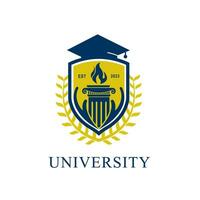 Universiteit college school- insigne logo ontwerp vector afbeelding. onderwijs insigne logo ontwerp. Universiteit hoog school- embleem