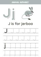 traceren alfabet brieven voor kinderen. dier alfabet. j is voor jerboa. vector