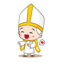 schattig paus tekenfilm karakter. gelukkig glimlachen Katholiek priester mascotte karakter. christen religie concept ontwerp. geïsoleerd wit achtergrond. vector kunst illustratie.