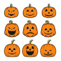 reeks pompoen Aan wit achtergrond. oranje pompoen met glimlach voor uw ontwerp voor de vakantie halloween. vector illustratie.