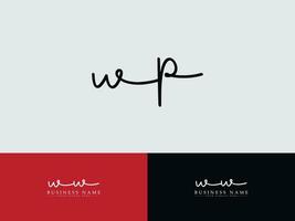 eerste wp handtekening logo kunst, modern wp luxe logo icoon vector