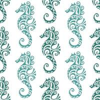 naadloos patroon met zeepaardje Maori stijl. blauw kleuren vector