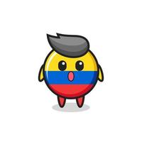 de verbaasde uitdrukking van de badge-cartoon met de vlag van Colombia vector