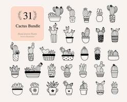 31 cactusbundelplanten. cactus met bloemenbestanden voor silhouette vector