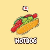 kleurrijke handgetekende hotdogillustratie vector