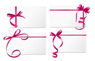 cadeaubon met roze lint en boog set. vector illustratie