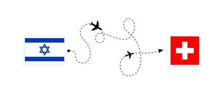 vlucht en reizen van Israël naar Zwitserland door passagier vliegtuig reizen concept vector