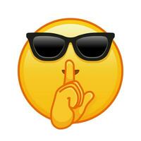 gezicht met inhoudsopgave vinger Bij lippen met zonnebril groot grootte van geel emoji glimlach vector