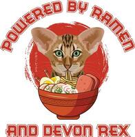 ramen sushi devon rex kat vector illustraties voor grafisch ontwerp, t-shirt afdrukken, affiches, en mokken