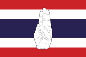 vectorafbeelding van een saluutsymbool met drie vingers op de vlag van thailand. vector