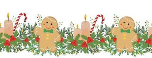 Kerstmis grens met kaarsen, peperkoek decoratie ornament vector