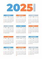 2025 eenvoudig kalender in wit achtergrond vector