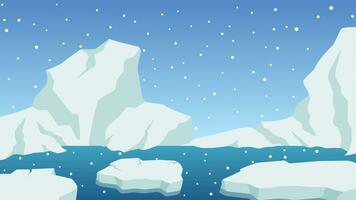 antarctica ijsberg landschap vector illustratie. zee ijs landschap met gletsjer scherf en sneeuwval. arctisch ijs land- landschap voor achtergrond, behang of landen bladzijde