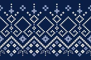 indigo marine blauw meetkundig traditioneel etnisch patroon ikat naadloos patroon grens abstract ontwerp voor kleding stof afdrukken kleding jurk tapijt gordijnen en sarong aztec Afrikaanse Indisch Indonesisch vector