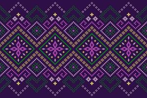 Purper kruis steek traditioneel etnisch patroon paisley bloem ikat achtergrond abstract aztec Afrikaanse Indonesisch Indisch naadloos patroon voor kleding stof afdrukken kleding jurk tapijt gordijnen en sarong vector