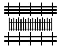 vector reeks van zwart piket hek symbolen. zwart schutting, stal schutting, decoratief hek sectie.