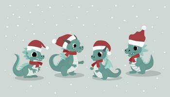 reeks draken in de kerstman claus hoeden. schattig kinderen karakters. vector illustratie.