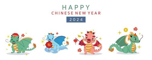 schattig Chinese nieuw jaar banier met lantaarn, draak.bewerkbaar vector illustratie voor kind ontwerp