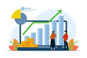 concept van financieel analyse, boekhouding, bedrijf vergaderingen en doelen, beheer, bedrijf, bedrijf team analyseren bedrijf financiën. vector vlak illustratie Aan wit achtergrond.