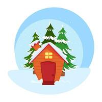 winter landschap met een huis. knus huis in de Woud. vector illustratie.