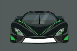 printvoorzijde visie van zwart sport- auto met groen lijnen. auto racen. modern auto vector