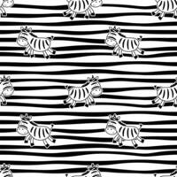 zebra's met partij hoed hand- getrokken naadloos patroon. schattig tekenfilm zebra Aan gestript achtergrond vector