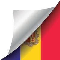 vlag van andorra met gekrulde hoek vector