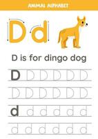 traceren alfabet brieven voor kinderen. dier alfabet. d is voor dingo hond. vector