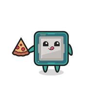 schattige processor cartoon pizza eten vector