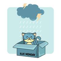 blauw maandag alleen kat in een doos vector
