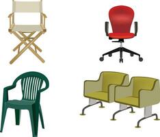 divers kantoor stoelen van plastic en hout vector