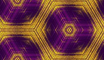 naadloos abstract zeshoekig getextureerde patroon in paars en geel kleuren. symmetrisch meetkundig ornament voor digitaal papier, textiel afdrukken, behang achtergrond ontwerp vector
