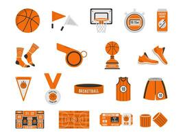 basketbal elementen modern vlak stijl. basketbal uitrusting verzameling vector pictogrammen illustratie Aan wit achtergrond.