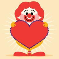 vector illustratie van gelukkig clown met hart vorm