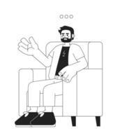 fauteuil Kaukasisch mannetje behandeling cliënt zwart en wit 2d tekenfilm karakter. gesprek deskundige volwassen Mens geïsoleerd vector schets persoon. psychotherapie bezoek monochromatisch vlak plek illustratie