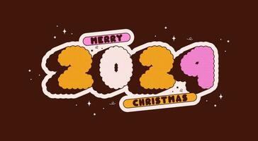 groovy Kerstmis halftone opruwen sticker tekst 2024. vector