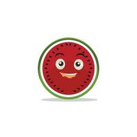 watermeloen plak karakter met grappig gezicht. gelukkig schattig tekenfilm watermeloen emoji set. gezond vegetarisch voedsel karakter vector illustratie